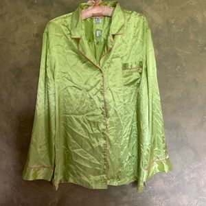 Vintage Y2K La Senza Lime Green Silky Button Down Oversized Top